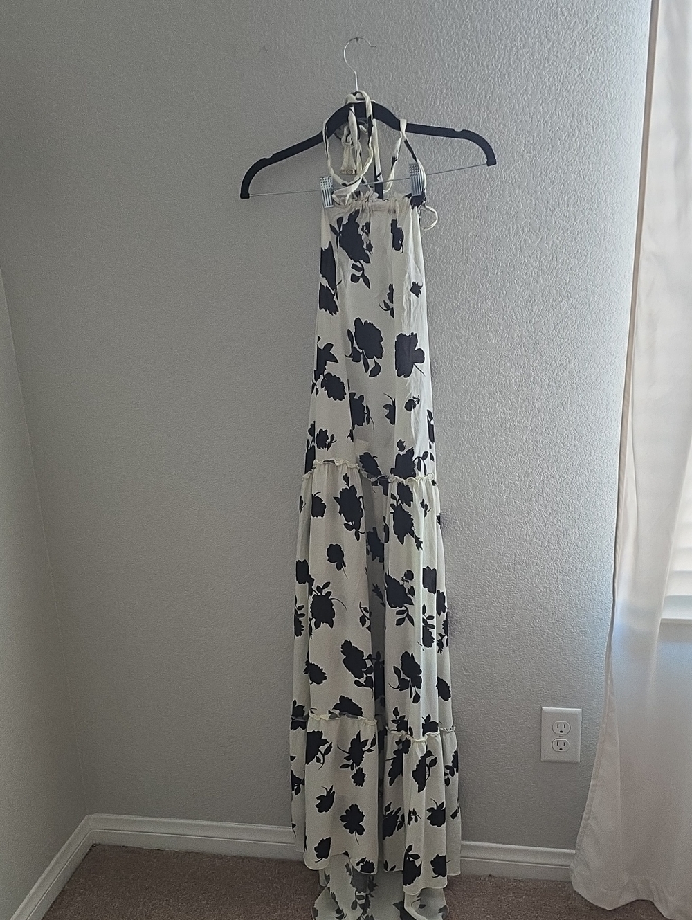 kate spade♠️ Black & White Floral Backless Halter Maxi Dress